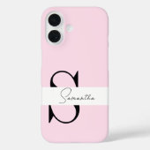 Elegante pastel roze monogram iPhone hoesje (Achterkant)