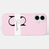 Elegante pastel roze monogram iPhone hoesje (Achterkant (horizontaal))