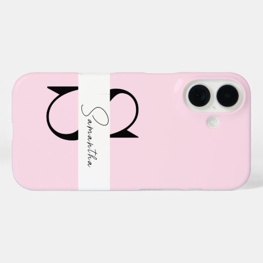 Elegante pastel roze monogram iPhone hoesje (Achterkant (horizontaal))