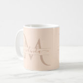 Elegante Pastel Roze Monogram Script Naam Vrouweli Koffiemok (Voorkant links)