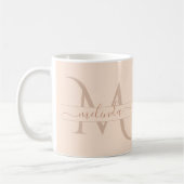 Elegante Pastel Roze Monogram Script Naam Vrouweli Koffiemok (Links)