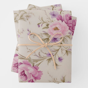 Elegante pastel roze & Paarse tuin bloeit Inpakpapier Vel
