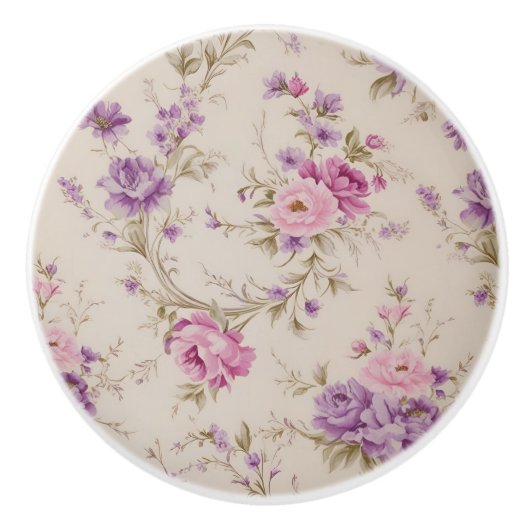 Elegante pastel roze & Paarse tuin bloeit Keramische Knop (Voorkant)