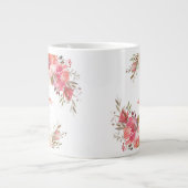 Elegante Pastel Roze Perzik Roos Floral Naam Grote Koffiekop (Voorkant)