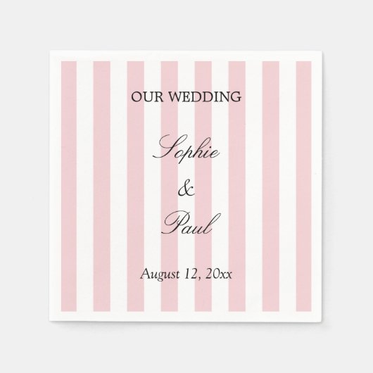 Elegante pastel roze strepen bruiloft servetten (Voorkant)