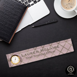Elegante Pastel Roze Taupe Diamanten Bureaunaambor Naambordje