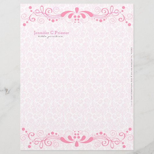 Elegante pastel roze tinten  bloemenkant gepersonaliseerd briefhoofd (Voorkant)