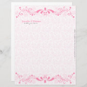 Elegante pastel roze tinten  bloemenkant gepersonaliseerd briefhoofd (Voorkant / Achterkant)