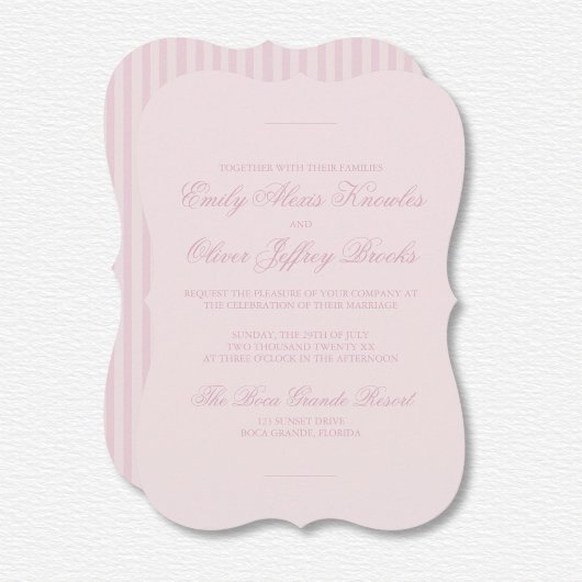 Elegante pastel roze toon op toon strepen bruiloft kaart