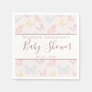 Elegante Pastel Roze Vlinders Meisje Baby shower Servet