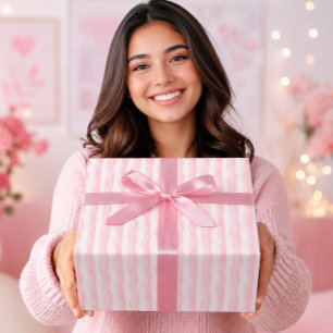 Elegante Pastel Roze Waterverf Golvende Strepen Cadeaupapier