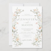 Elegante pastel roze wilde bloem groen bruiloft QR Kaart (Voorkant)