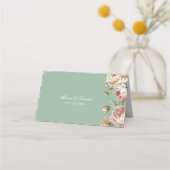 Elegante pastel salie groen blush pioenrozen plaatskaartje (Achterkant)
