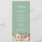 Elegante pastel salie groen blush roze pioenrozen menu (Voorkant)