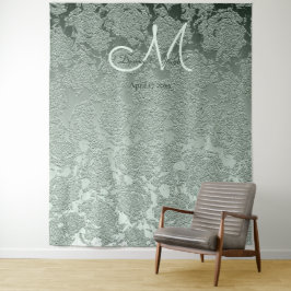Elegante Pastel Saliegroen Monogram Achtergrond Wandkleed