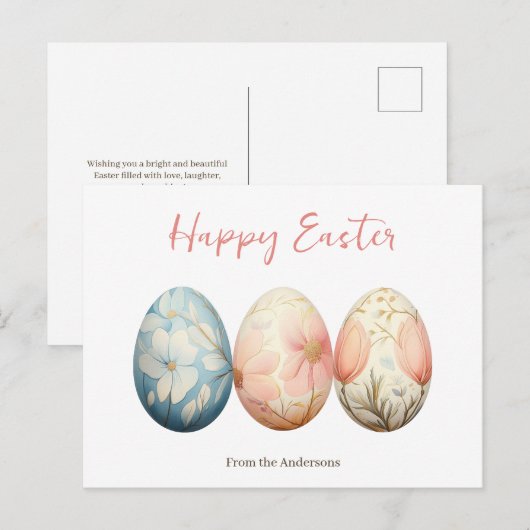 Elegante Pastel Spring Floral Easter Eggs Feestdagenkaart (Voorkant / Achterkant)