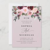 Elegante pastel stoffige roze roos bloemenbruiloft kaart (Voorkant)