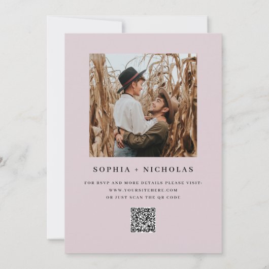 Elegante pastel stoffige roze roos bloemenbruiloft kaart (Achterkant)