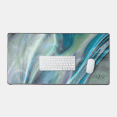 Elegante Pastel Teal Blauw Groen Monogram Marmer Bureaumat (Keyboard & Muis)