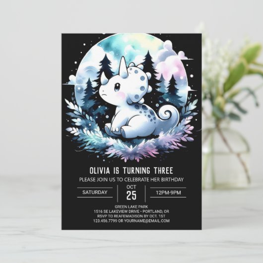 Elegante Pastel Triceratops Verjaardag Kaart (Staand voorkant)