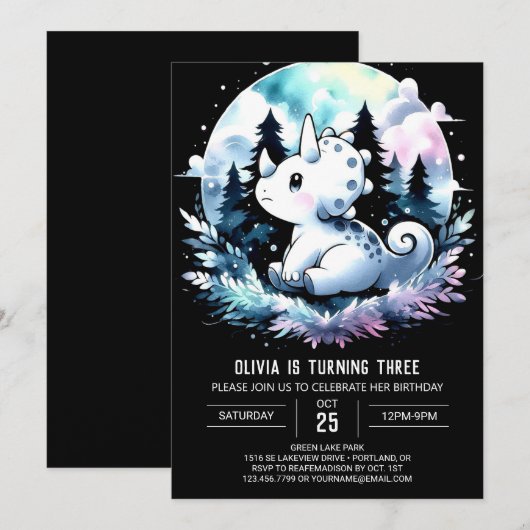 Elegante Pastel Triceratops Verjaardag Kaart (Voorkant / Achterkant)