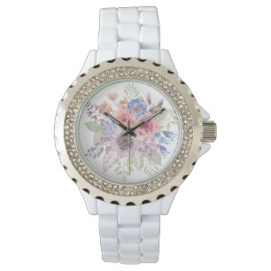 Elegante Pastel Watercolor Bloemenhorloge Horloge
