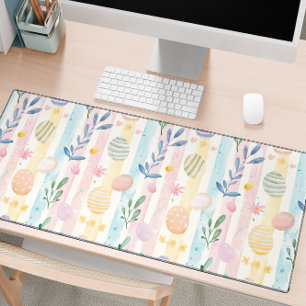 Elegante Pastel Watercolor Pasen Strepen Eieren Bureaumat