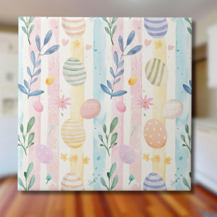 Elegante Pastel Watercolor Pasen Strepen Eieren Tegeltje