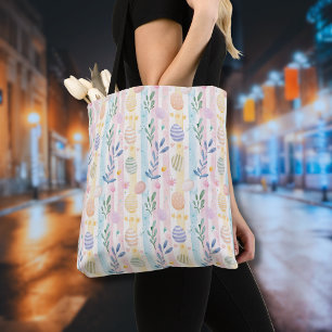 Elegante Pastel Watercolor Pasen Strepen Eieren Tote Bag