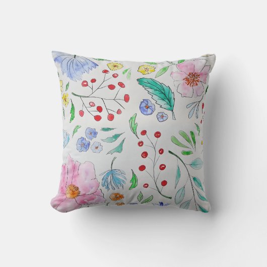 Elegante Pastel Waterverf Bloem Motief Kussensloop Kussen (Voorkant)