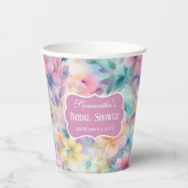 Elegante Pastel Waterverf Bloemen Bruidsdouche Papieren Bekers