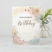 Elegante pastel Waterverf Bloemen & Gouden Confett Kaart (Staand voorkant)