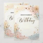 Elegante pastel Waterverf Bloemen & Gouden Confett Kaart (Voorkant / Achterkant)