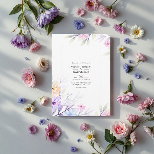 Elegante Pastel Waterverf Bloemen Huwelijk Charm Kaart