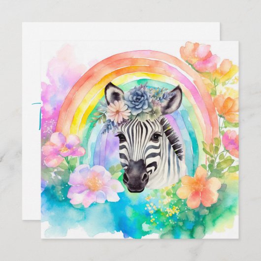 Elegante pastel Waterverf Bloemen Zebra Bedankkaart (Voorkant / Achterkant)