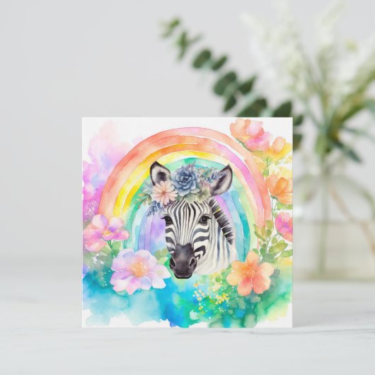 Elegante pastel Waterverf Bloemen Zebra Bedankkaart (Staand voorkant)