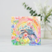 Elegante Pastel Waterverf Bloemen Zee Schildpad Bedankkaart (Staand voorkant)