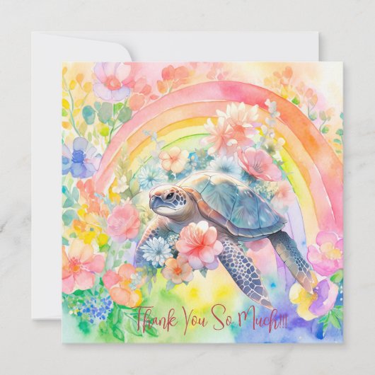 Elegante Pastel Waterverf Bloemen Zee Schildpad Bedankkaart (Voorkant)