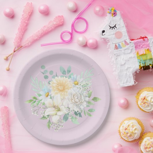 Elegante pastel Waterverf bloementuin Papieren Bordje (Feest)