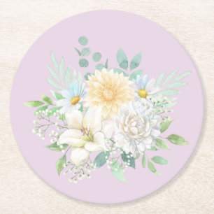 Elegante pastel Waterverf bloementuin Ronde Kartonnen Onderzetter