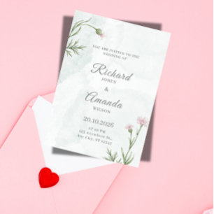 Elegante Pastel Waterverf Bloemige Bruiloft Kaart