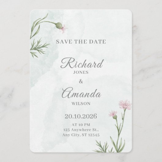 Elegante Pastel Waterverf Bloemige Bruiloft Save The Date (Voorkant)