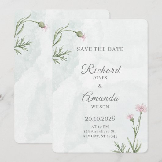 Elegante Pastel Waterverf Bloemige Bruiloft Save The Date (Voorkant / Achterkant)