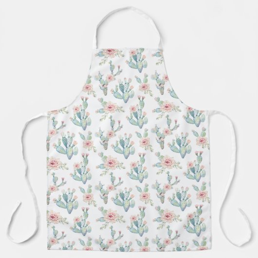 Elegante Pastel Waterverf Boho Cactus Succulent Schort (Voorkant)