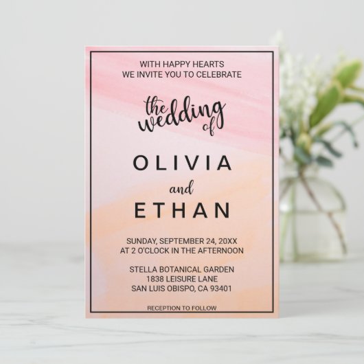 Elegante Pastel Waterverf Dusty Abstracte bruiloft Kaart (Staand voorkant)