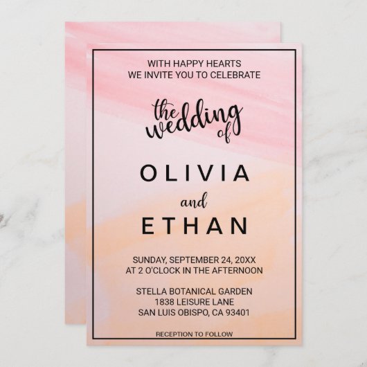 Elegante Pastel Waterverf Dusty Abstracte bruiloft Kaart (Voorkant / Achterkant)
