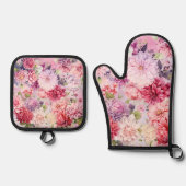 Elegante pastel Waterverf Flowers Ovenwant & Pannenlap Set (Voorkant)