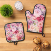 Elegante pastel Waterverf Flowers Ovenwant & Pannenlap Set (Top down)