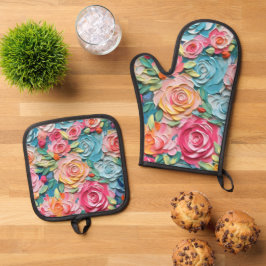 Elegante pastel Waterverf geschilderde bloemen Ovenwant & Pannenlap Set