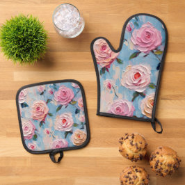 Elegante pastel Waterverf geschilderde bloemen Ovenwant & Pannenlap Set